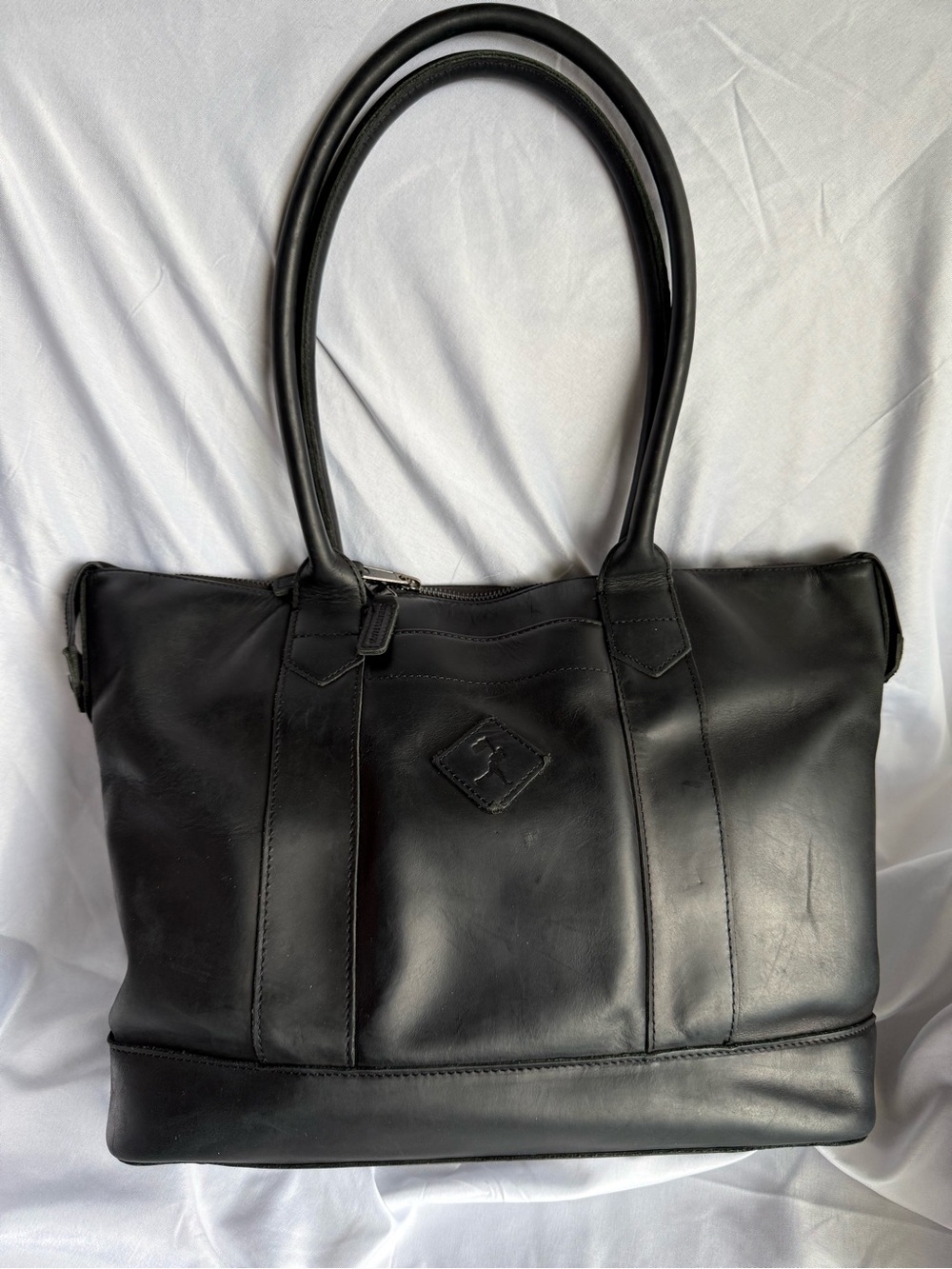 Baseballism Sleek Black Leather Tote with Dual Top Handles